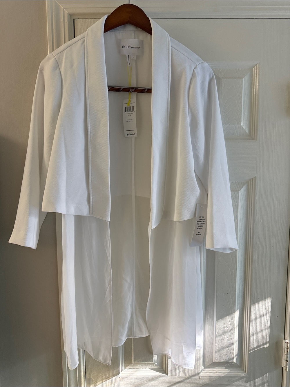 BCBGMAXAZRIA Jacket Features a Layered Open-Front Design W/ Sheer Chiffon Fabric